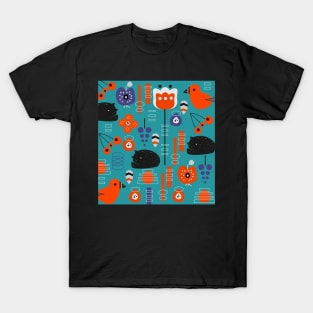 Modern birds and sleepy cats T-Shirt